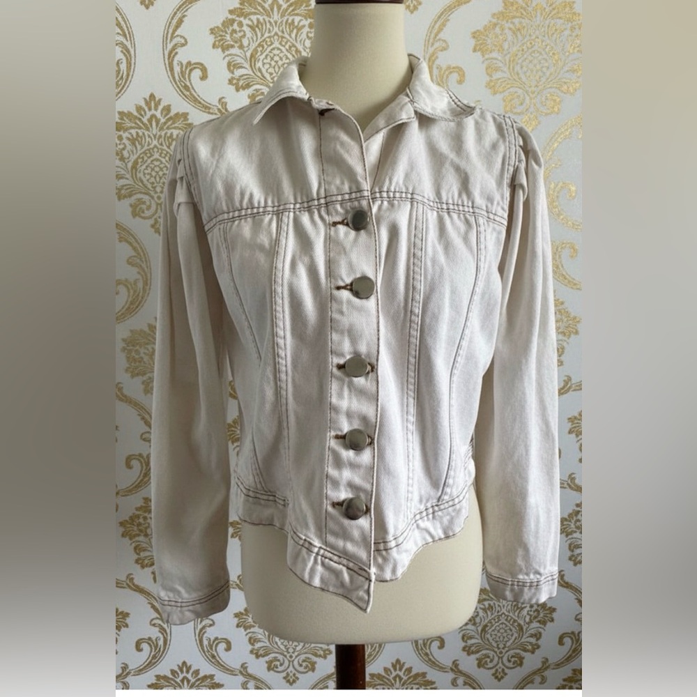 Nasty Gal Ivory Denim Button up Streetwear Urban Jacket Size 4 (Small)